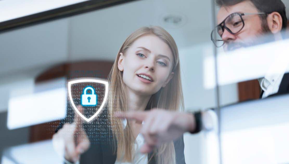 Man and Woman Pointing to Security Lock